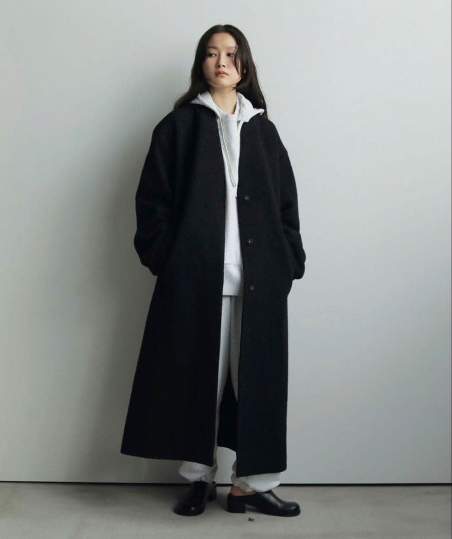 anuke Collarless Cocoon Coat 36 ネイビー