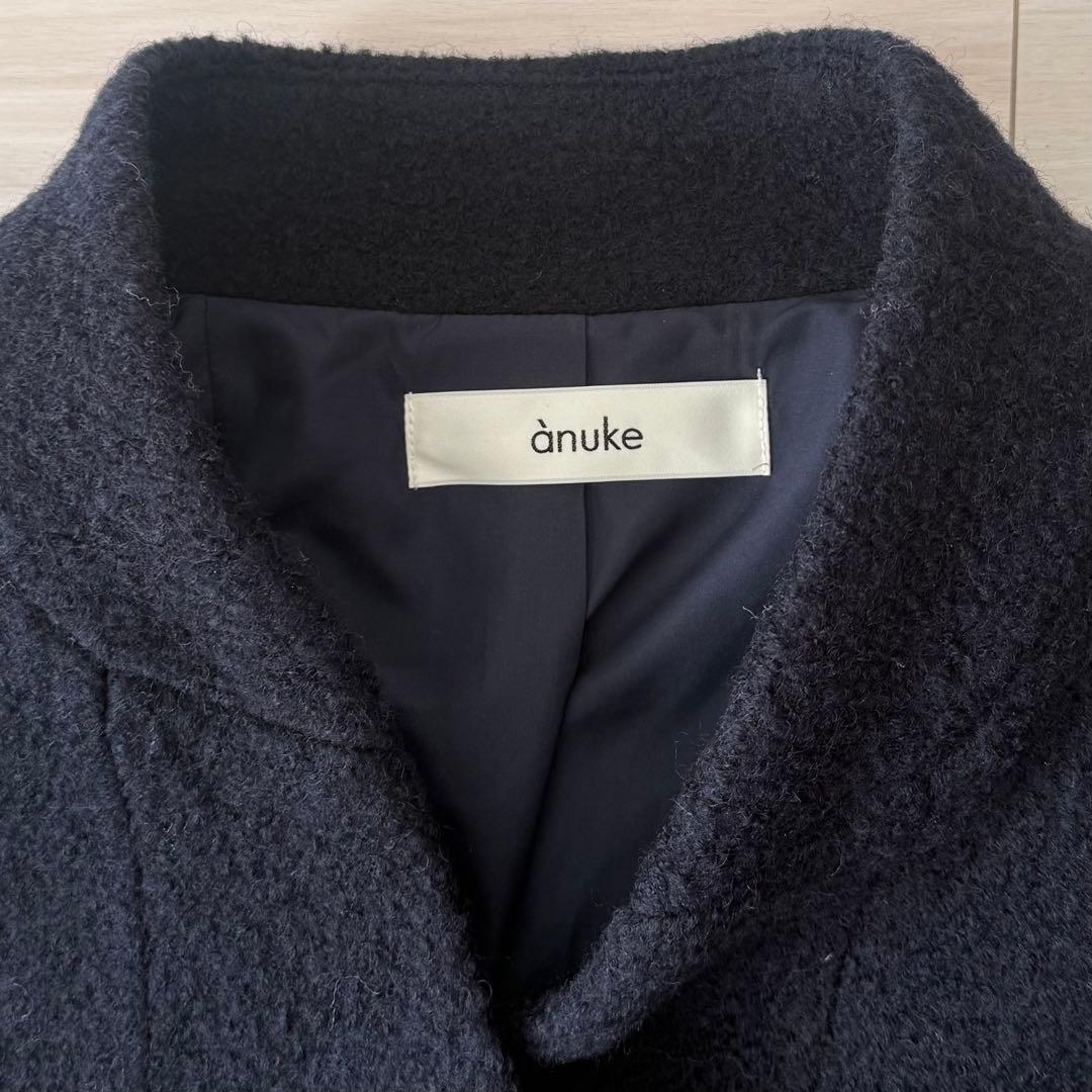 anuke Collarless Cocoon Coat 36 ネイビー