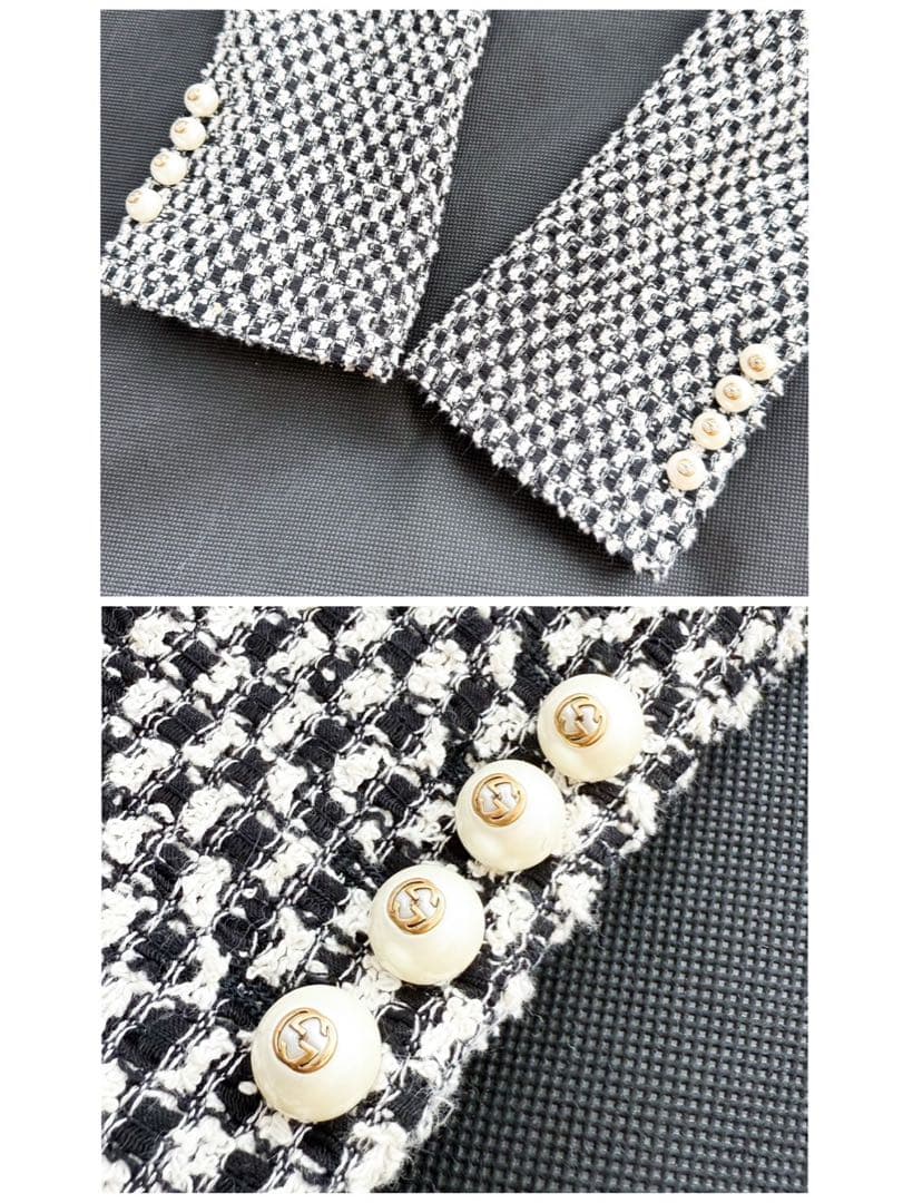 GUCCI ツイードジャケット リボン シェリーライン GGパールボタン 40