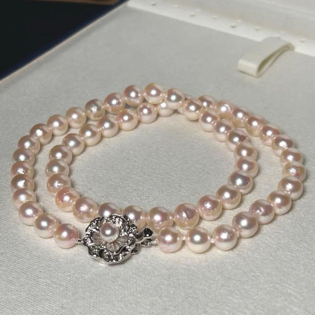 【テリ強✨】あこや ネックレス 本真珠 6.9〜7.4mm 約43cm 干渉色