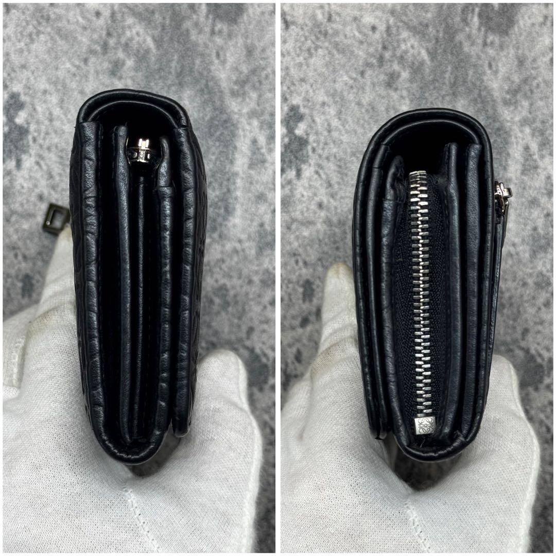 美品✨ロエベ リピート アナグラム 型押し 二つ折り財布 ブラック