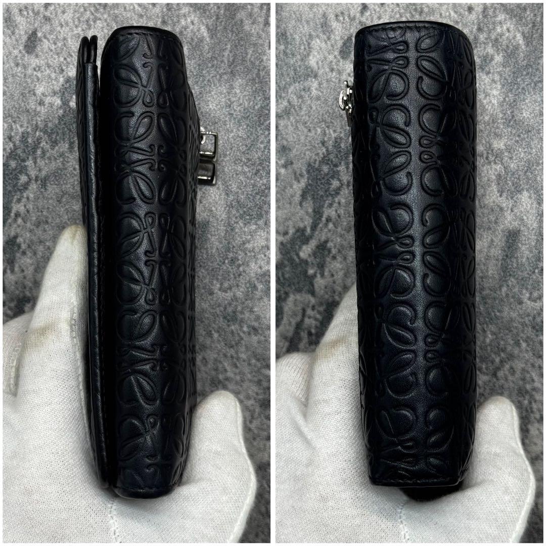 美品✨ロエベ リピート アナグラム 型押し 二つ折り財布 ブラック