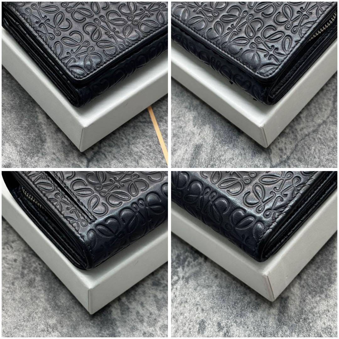 美品✨ロエベ リピート アナグラム 型押し 二つ折り財布 ブラック