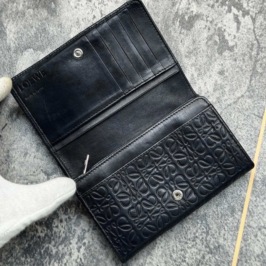 美品✨ロエベ リピート アナグラム 型押し 二つ折り財布 ブラック