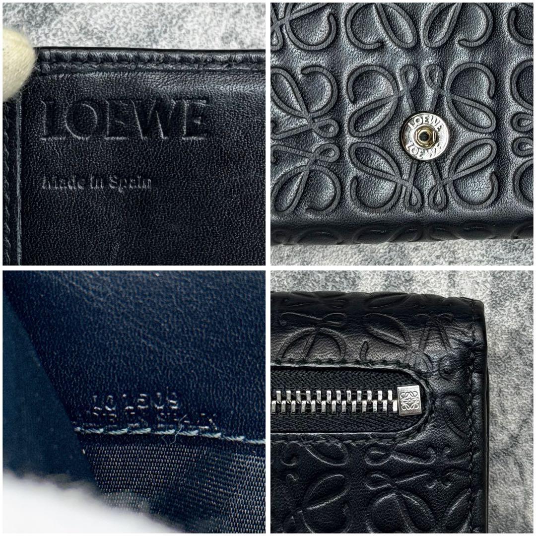 美品✨ロエベ リピート アナグラム 型押し 二つ折り財布 ブラック