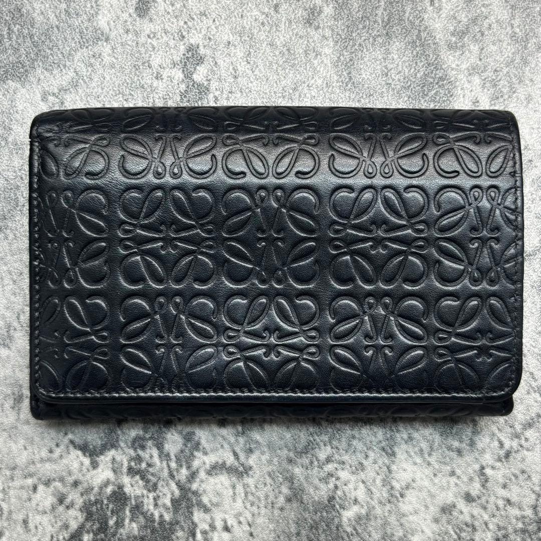 美品✨ロエベ リピート アナグラム 型押し 二つ折り財布 ブラック
