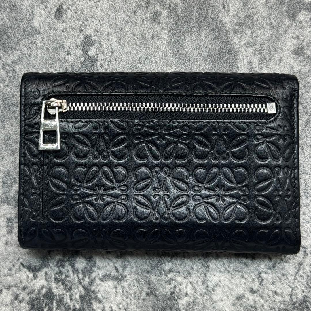 美品✨ロエベ リピート アナグラム 型押し 二つ折り財布 ブラック