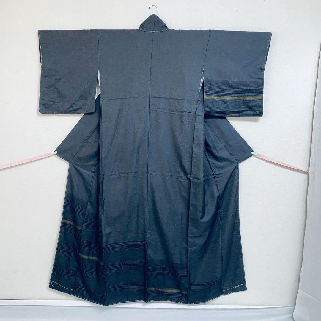 マ　十日町紬系 紬 着物　深色 先染め紬 訪問着　フルセット 普段着　美品　新品