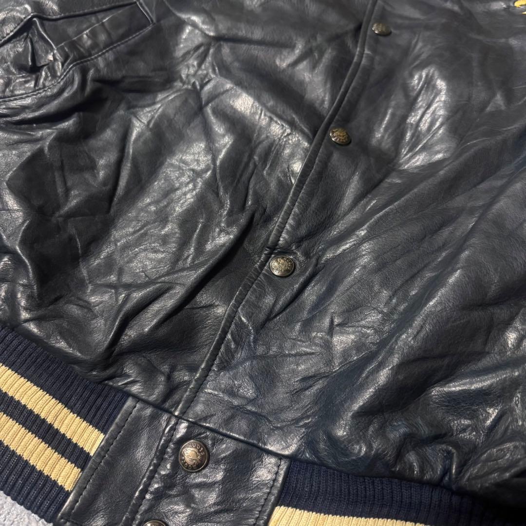 90s ルーツ オールレザー スタジャン バックロゴ ワッペン ダイナー