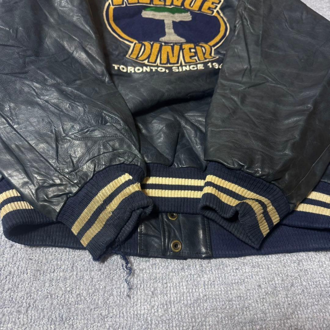 90s ルーツ オールレザー スタジャン バックロゴ ワッペン ダイナー