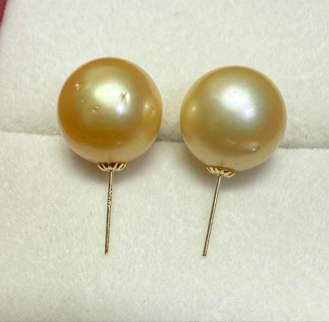 A6827南洋真珠天然本真珠ピアス イヤリング18k海水真珠ゴールドパール大粒