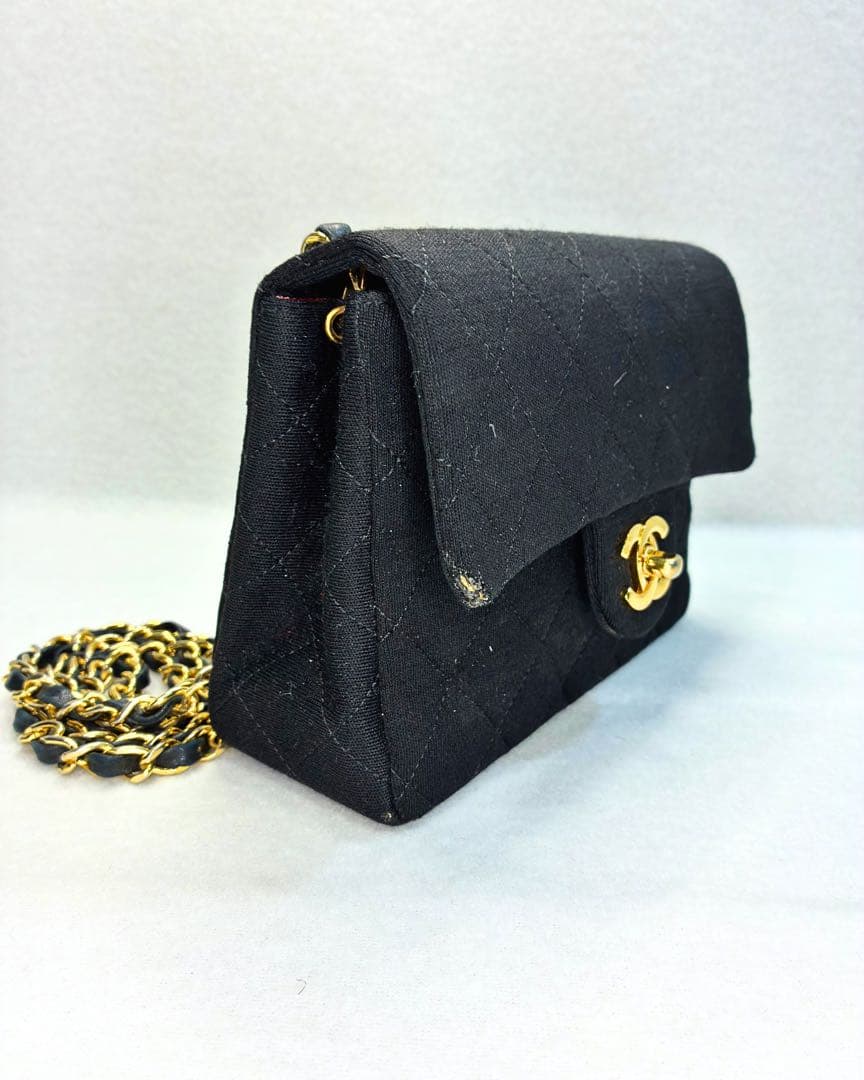 ヴィンテージCHANEL マトラッセ ミニ チェーンバッグ 黒 金具 フルセット