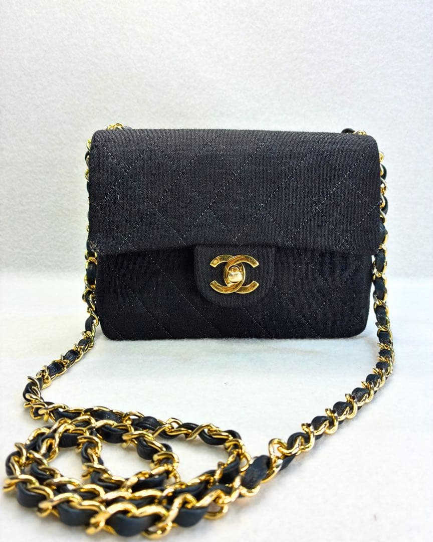 ヴィンテージCHANEL マトラッセ ミニ チェーンバッグ 黒 金具 フルセット