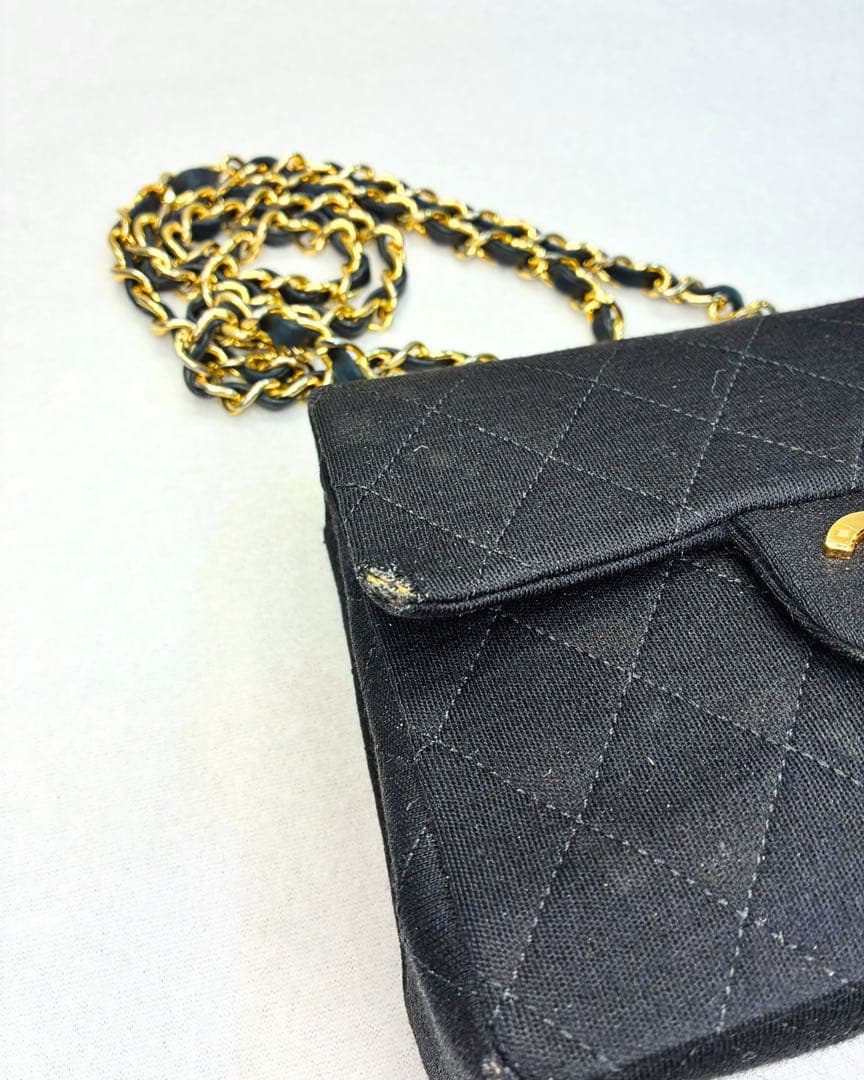 ヴィンテージCHANEL マトラッセ ミニ チェーンバッグ 黒 金具 フルセット