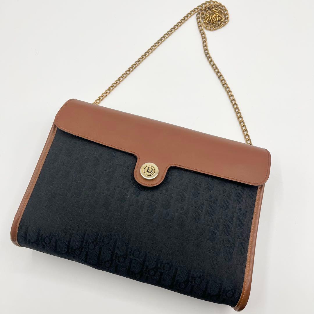 【美品】Dior ショルダーバッグ　トロッター　チェーン　レザー　ヴィンテージ