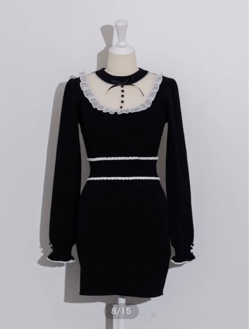 pium チュールフリルドリーニットワンピース