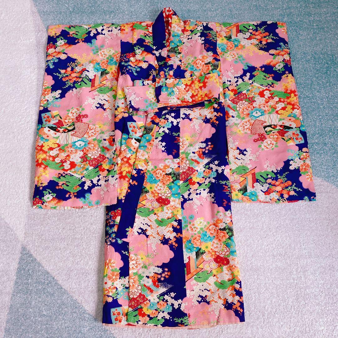 七五三 2歳 3歳 正絹 アンティーク 着物 被布 ビーズバッグ 草履 セット