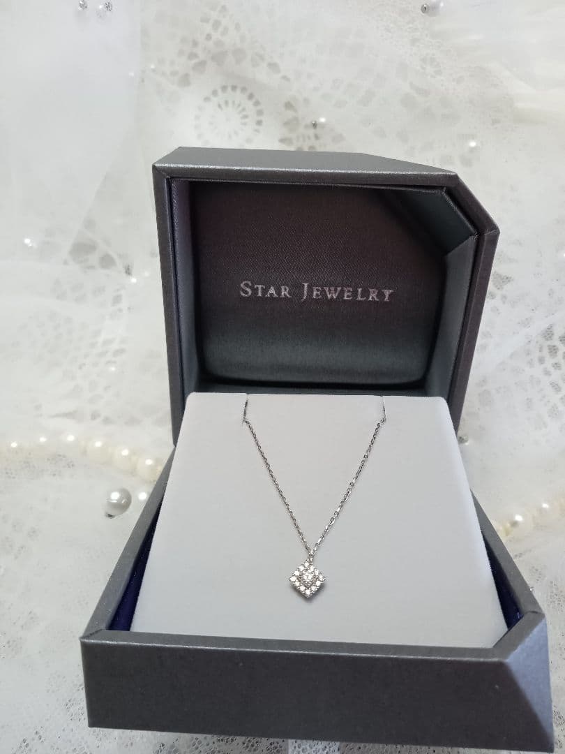 ★未使用★STAR JEWELRY ダイヤモンドスクエアハローネックレス
