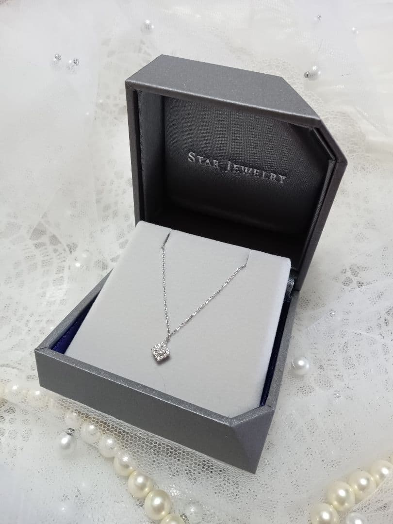 ★未使用★STAR JEWELRY ダイヤモンドスクエアハローネックレス