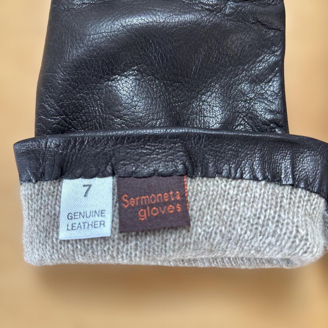 SERMONETA GLOVES レザー カシミヤ イタリア製 BLACK
