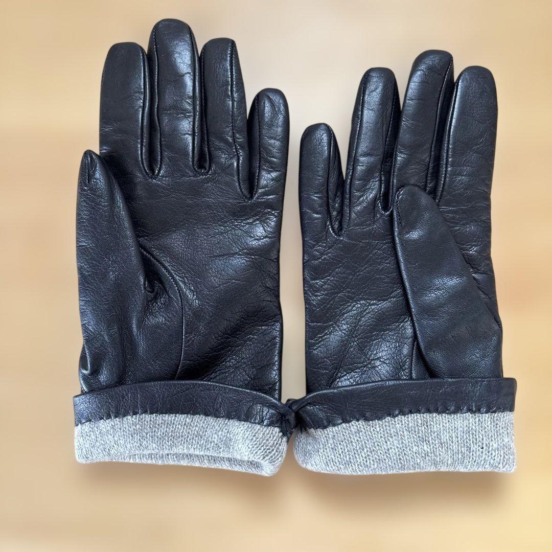 SERMONETA GLOVES レザー カシミヤ イタリア製 BLACK