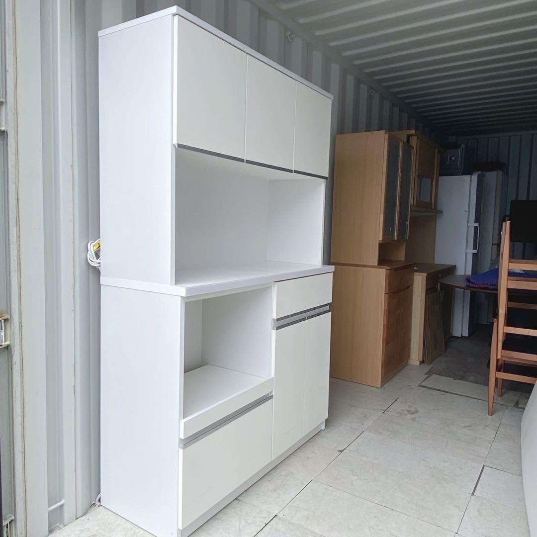 取付無料！ソフトクローズ おしゃれホワイトインテリアキッチンボード 食器棚✨