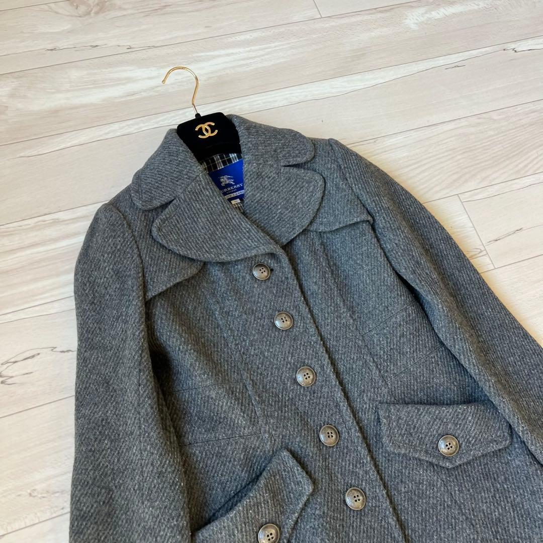 バーバリーブルーレーベル　ウールコート　ボタン　フリル　ロングコート　チェック