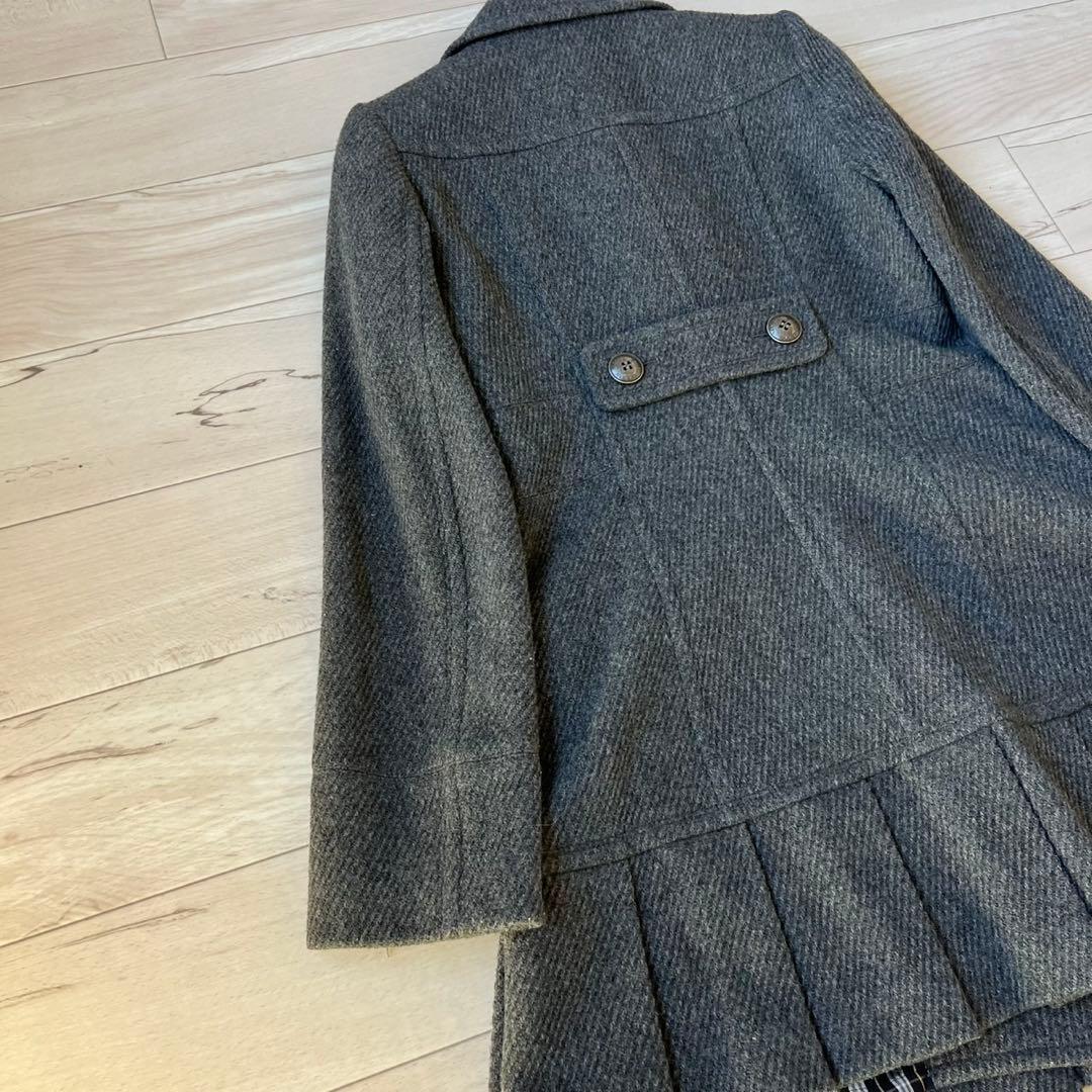 バーバリーブルーレーベル　ウールコート　ボタン　フリル　ロングコート　チェック