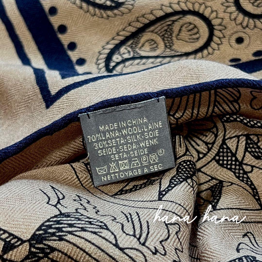 大判 ウール シルク ストール 羽織り ブラック 黒 ショール 羊毛 船乗り 海