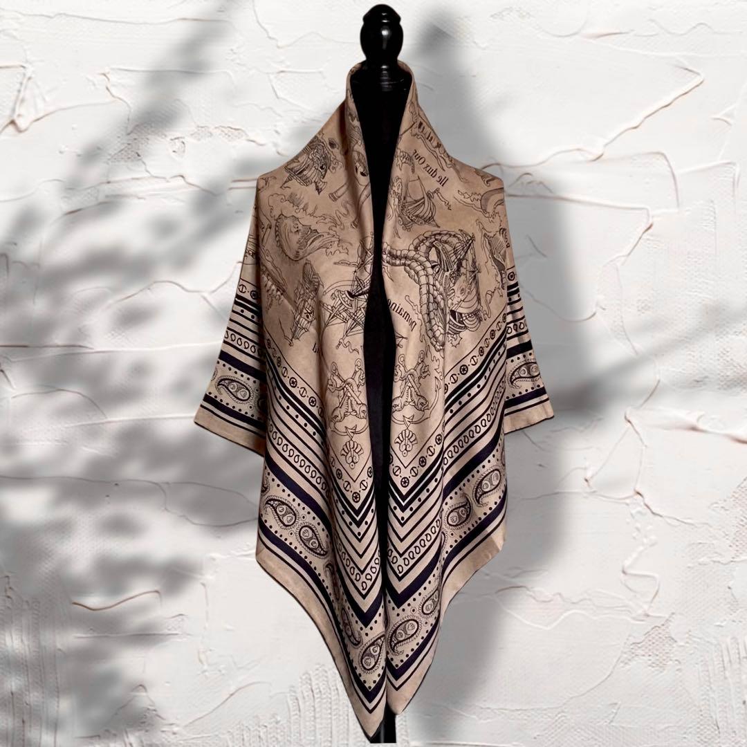 大判 ウール シルク ストール 羽織り ブラック 黒 ショール 羊毛 船乗り 海