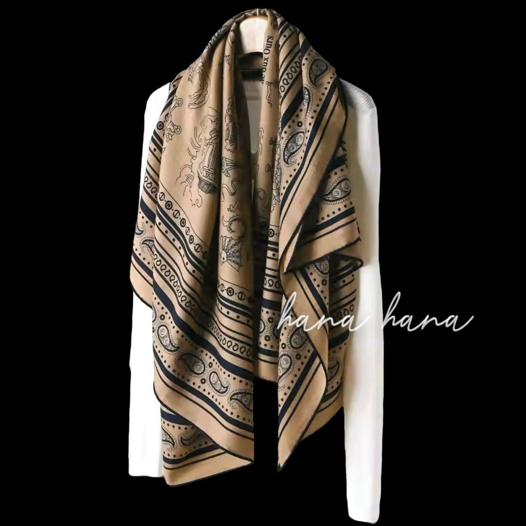 大判 ウール シルク ストール 羽織り ブラック 黒 ショール 羊毛 船乗り 海