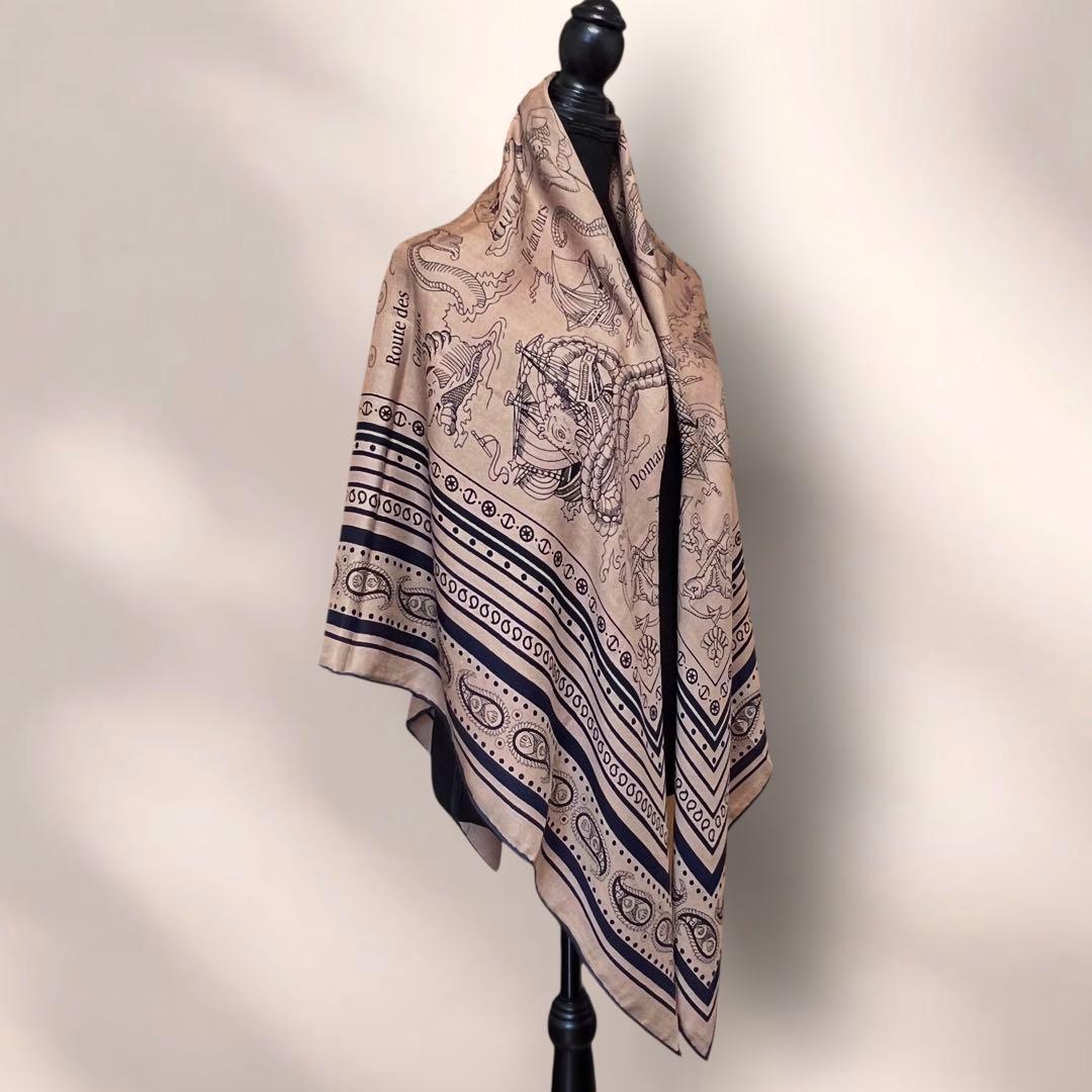 大判 ウール シルク ストール 羽織り ブラック 黒 ショール 羊毛 船乗り 海