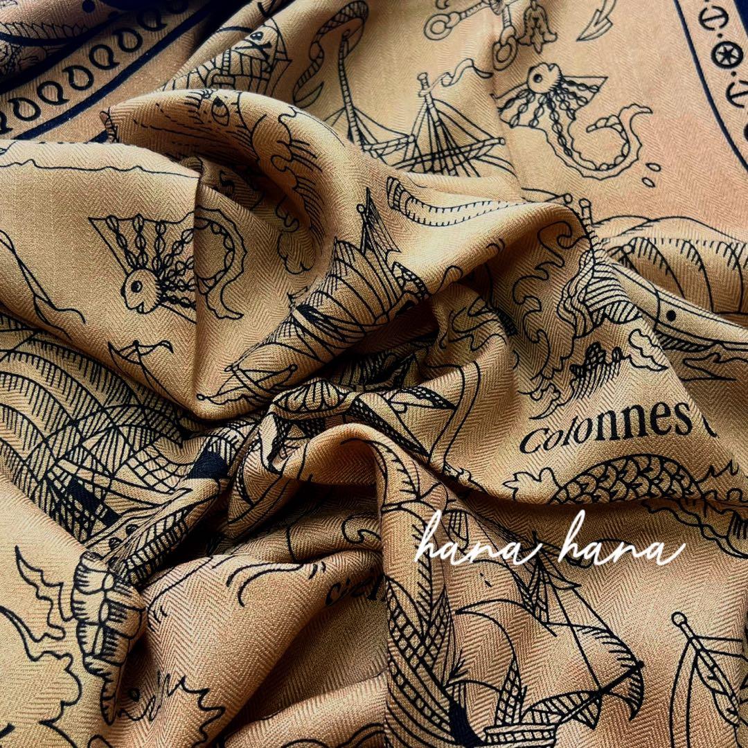 大判 ウール シルク ストール 羽織り ブラック 黒 ショール 羊毛 船乗り 海