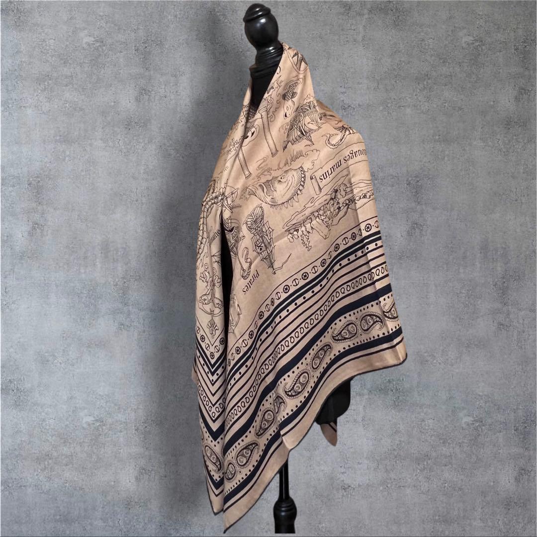 大判 ウール シルク ストール 羽織り ブラック 黒 ショール 羊毛 船乗り 海