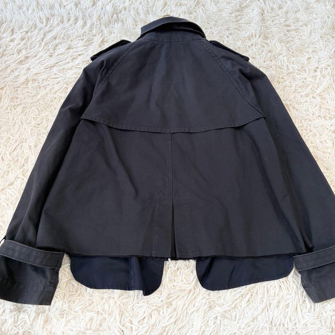 トリココムデギャルソン ショートトレンチコート ブラック 切りっぱなしデザイン