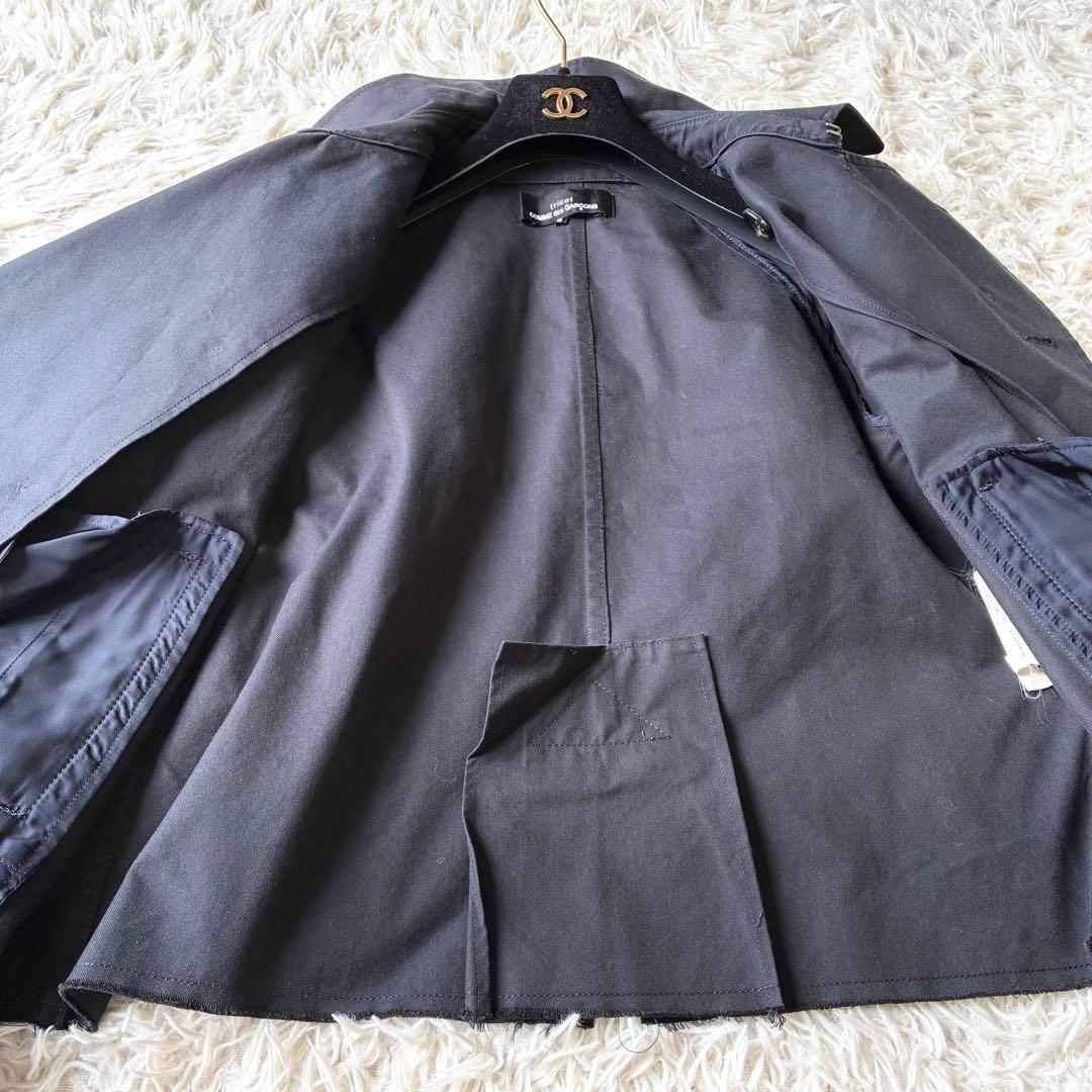 トリココムデギャルソン ショートトレンチコート ブラック 切りっぱなしデザイン