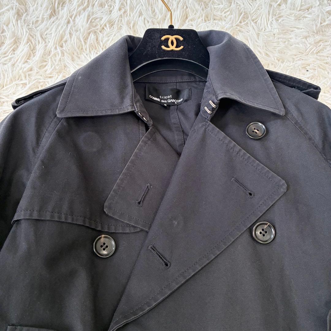 トリココムデギャルソン ショートトレンチコート ブラック 切りっぱなしデザイン