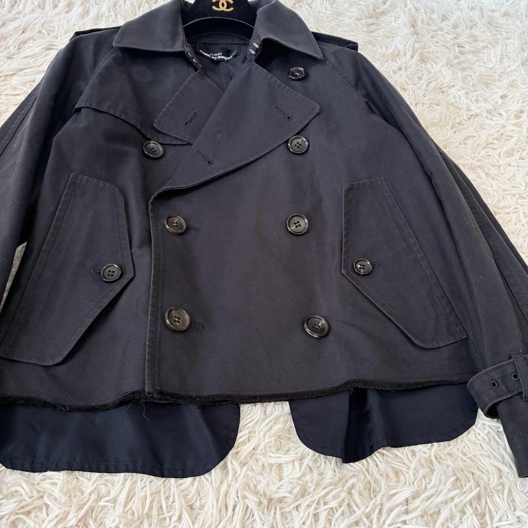 トリココムデギャルソン ショートトレンチコート ブラック 切りっぱなしデザイン