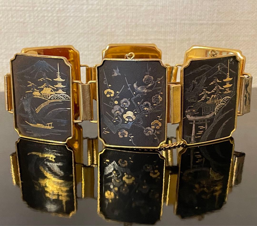 アミタ　象嵌細工　24Kゴールド& シルバー　6パネル　レディースブレスレット