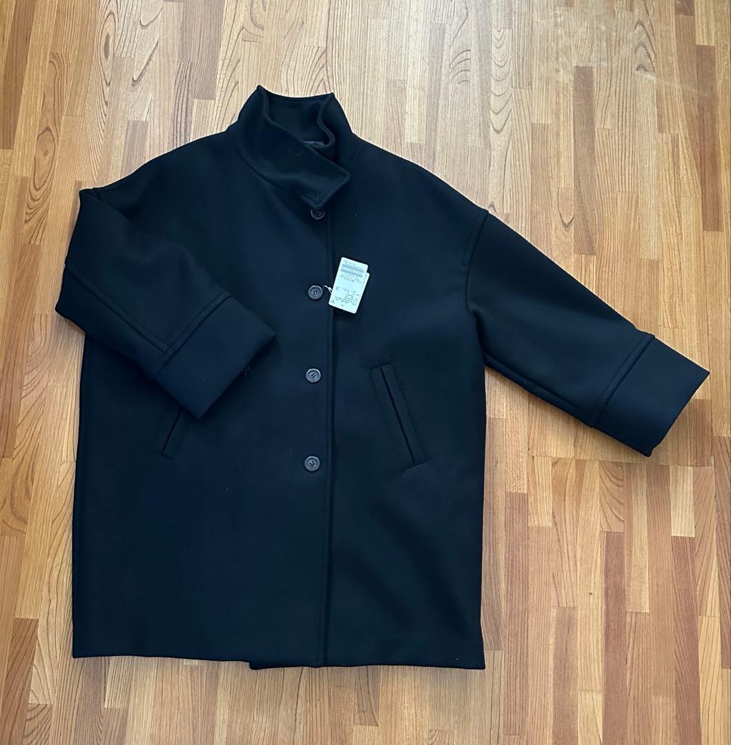 YUU フレームワーク メルトンスタンドポンチョコート ブラック 38