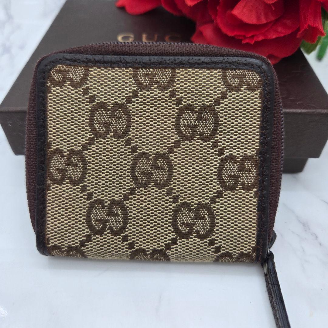 【美品】 GUCCI グッチ ケース 小銭入れ 財布 GG キャンバス 茶