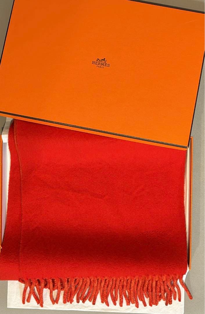 エルメス マフラー　エブリン　カシミア　リバーシブル　レッド×オレンジ 赤×橙