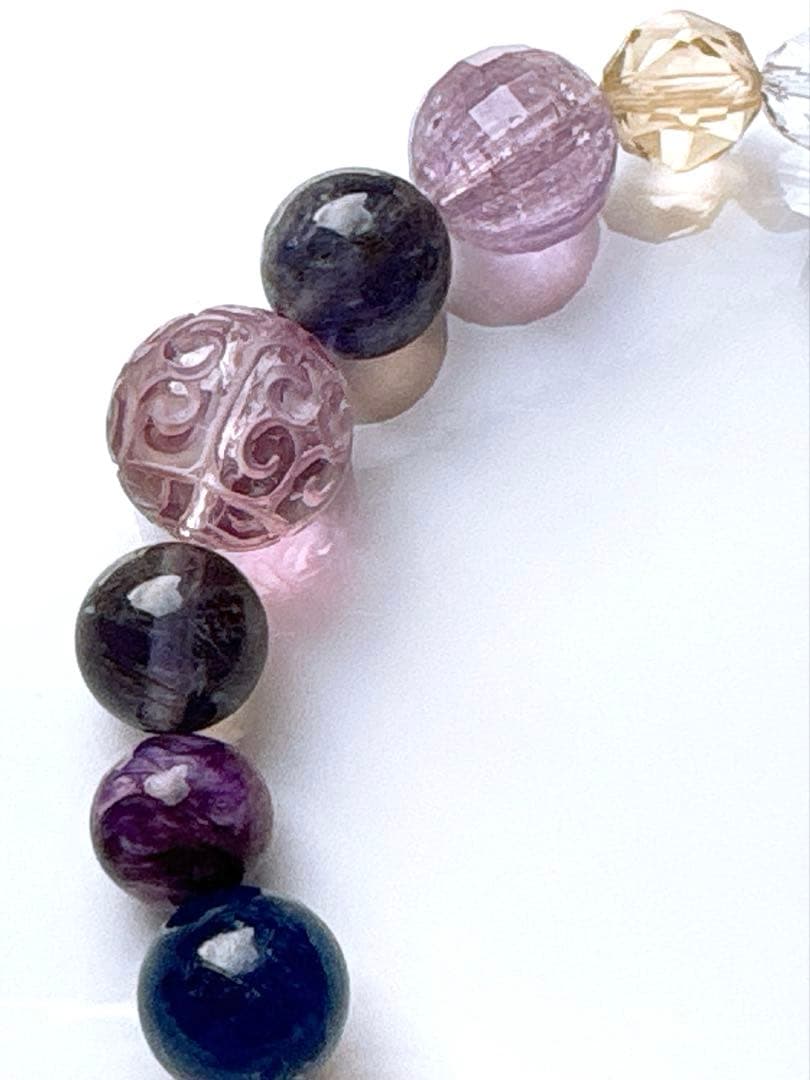 ごんまる様♥️2本♡シトリン大玉虹入り＆チェロアイト・アメジスト天然石ブレスレット