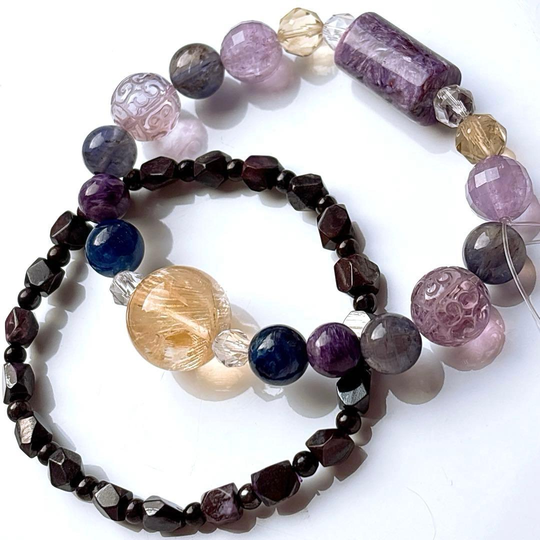 ごんまる様♥️2本♡シトリン大玉虹入り＆チェロアイト・アメジスト天然石ブレスレット