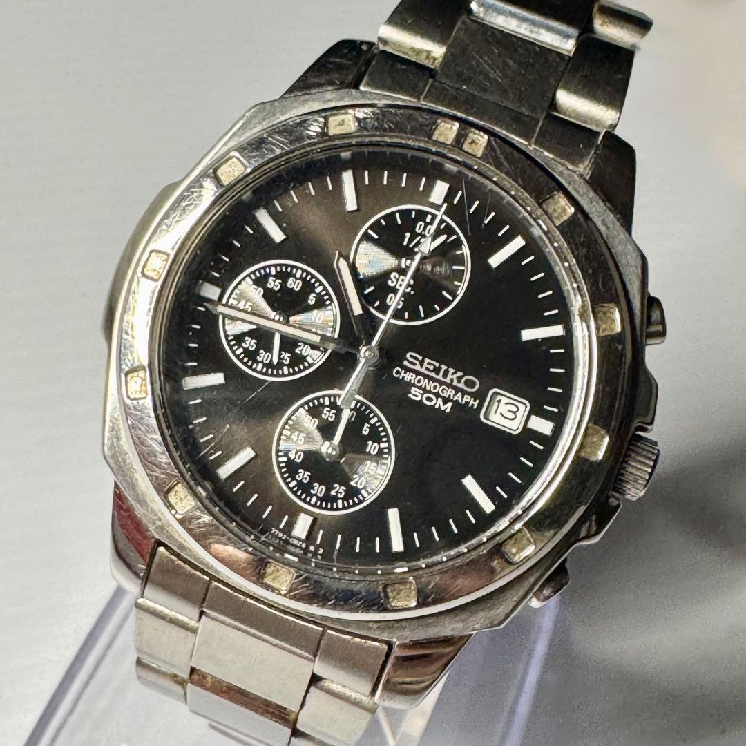 SEIKO メンズ クォーツ クロノグラフ ブラック 7T92-0CA0
