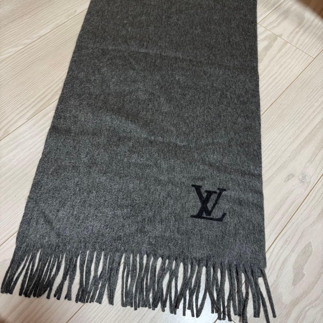 LOUIS VUITTON グレー マフラー 100%カシミヤ