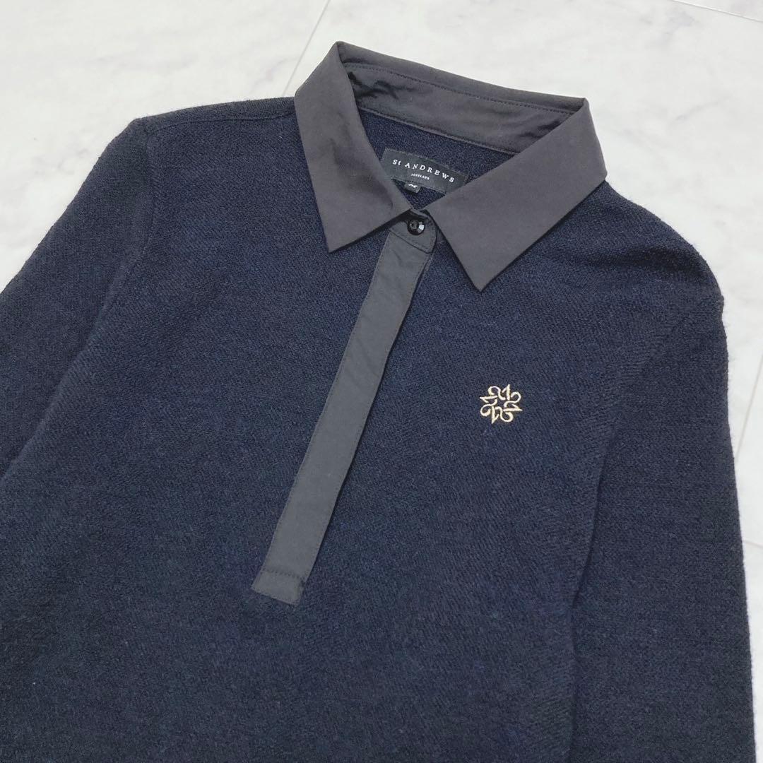 St ANDREWS 襟切替長袖ポロシャツ ハーフボタン 大人綺麗めゴルフウェア