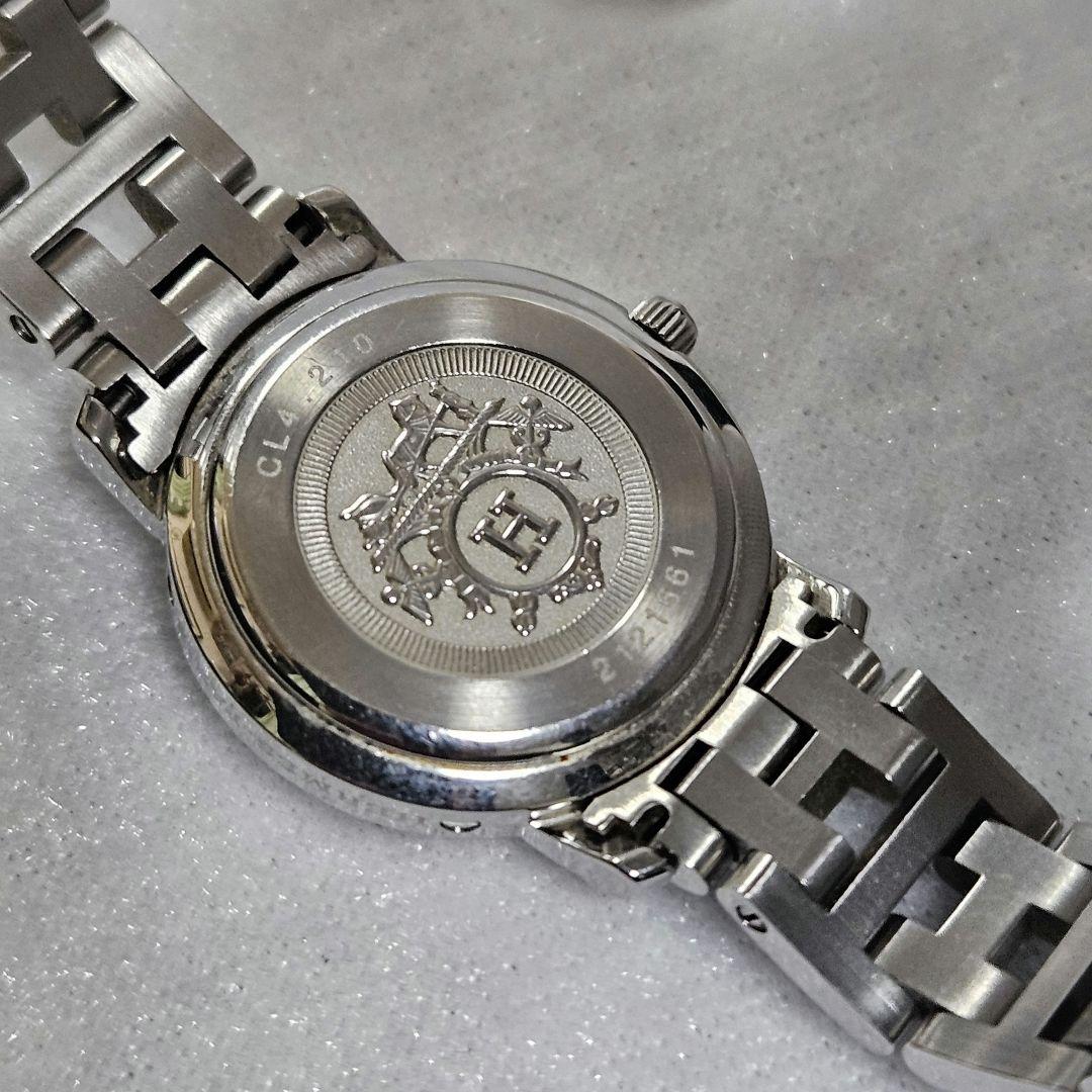 【稼働】HERMES クリッパー CL4.210 腕時計 デイト オレンジ文字盤