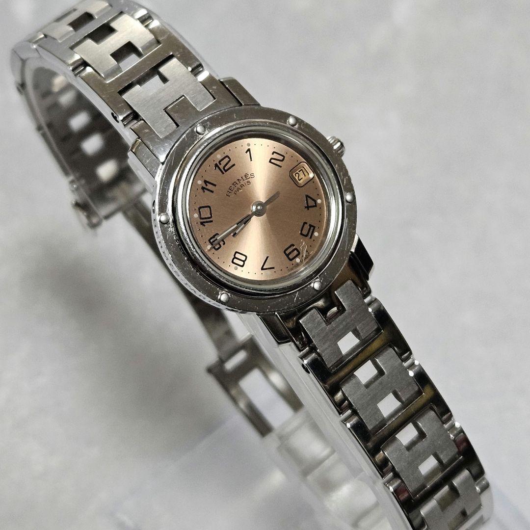 【稼働】HERMES クリッパー CL4.210 腕時計 デイト オレンジ文字盤