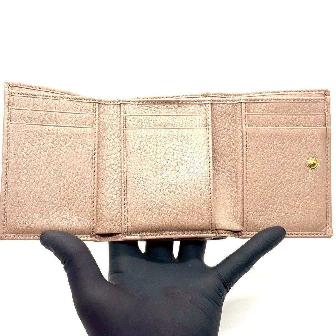 グッチ　GGマーモント 三つ折り財布 コンパクトウォレット　ピンクベージュ